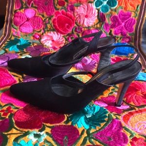 Black Satin Slingback Pumps
